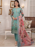 Bana Doria Exclusive Linen – Sea Green & Coral Pink Embroidered 3 Piece Suit