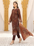 Bana Doria Exclusive Linen – Deep Rust & Terracotta Embroidered 3 Piece Suit