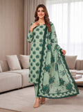 Mint Green Printed Shamooz Silk 3 Piece Suit