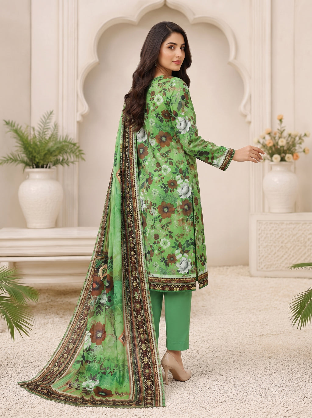 Emerald Green Printed Nishat Linen 3 Piece Suit