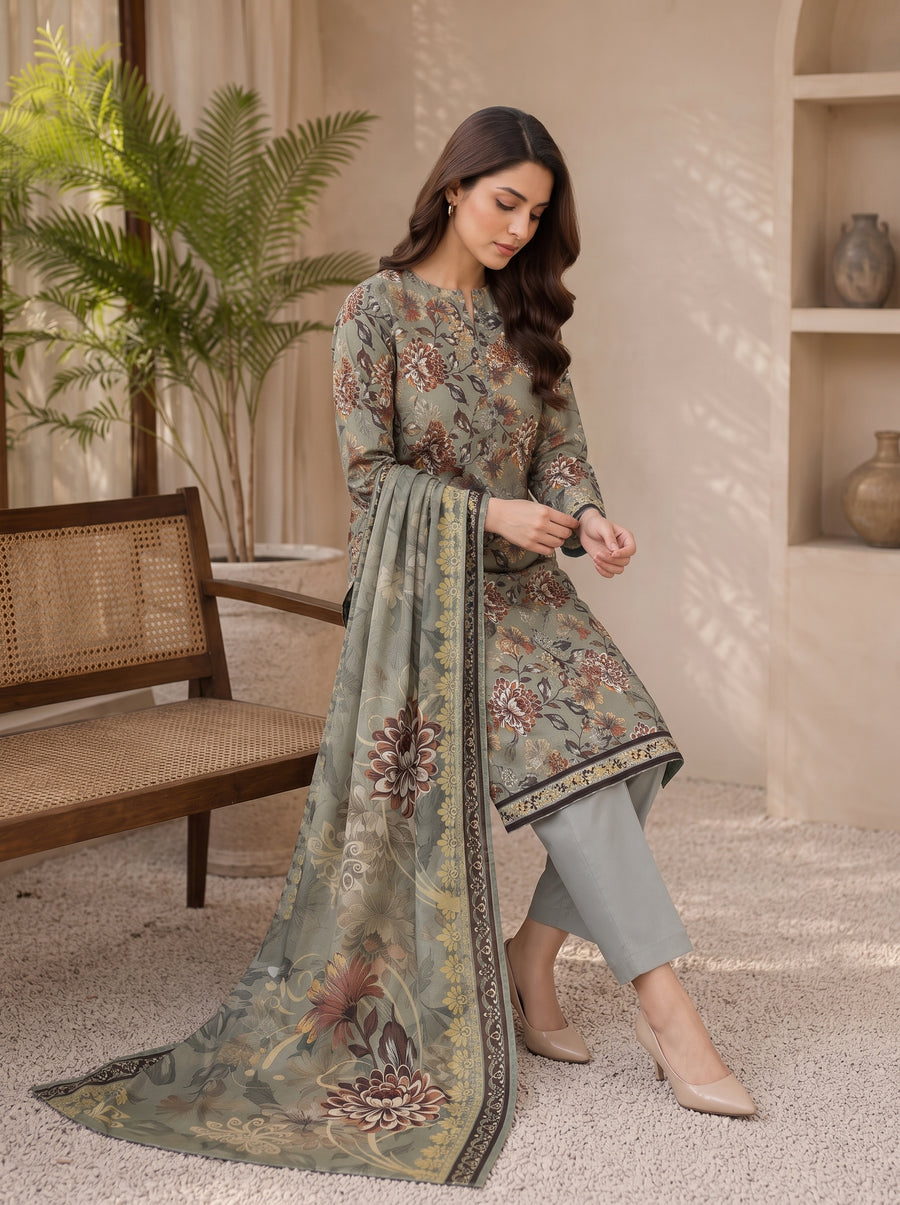 Sage Green Printed Nishat Linen 3 Piece Suit