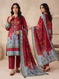 Maroon Printed Shamooz Silk 3 Piece Suit