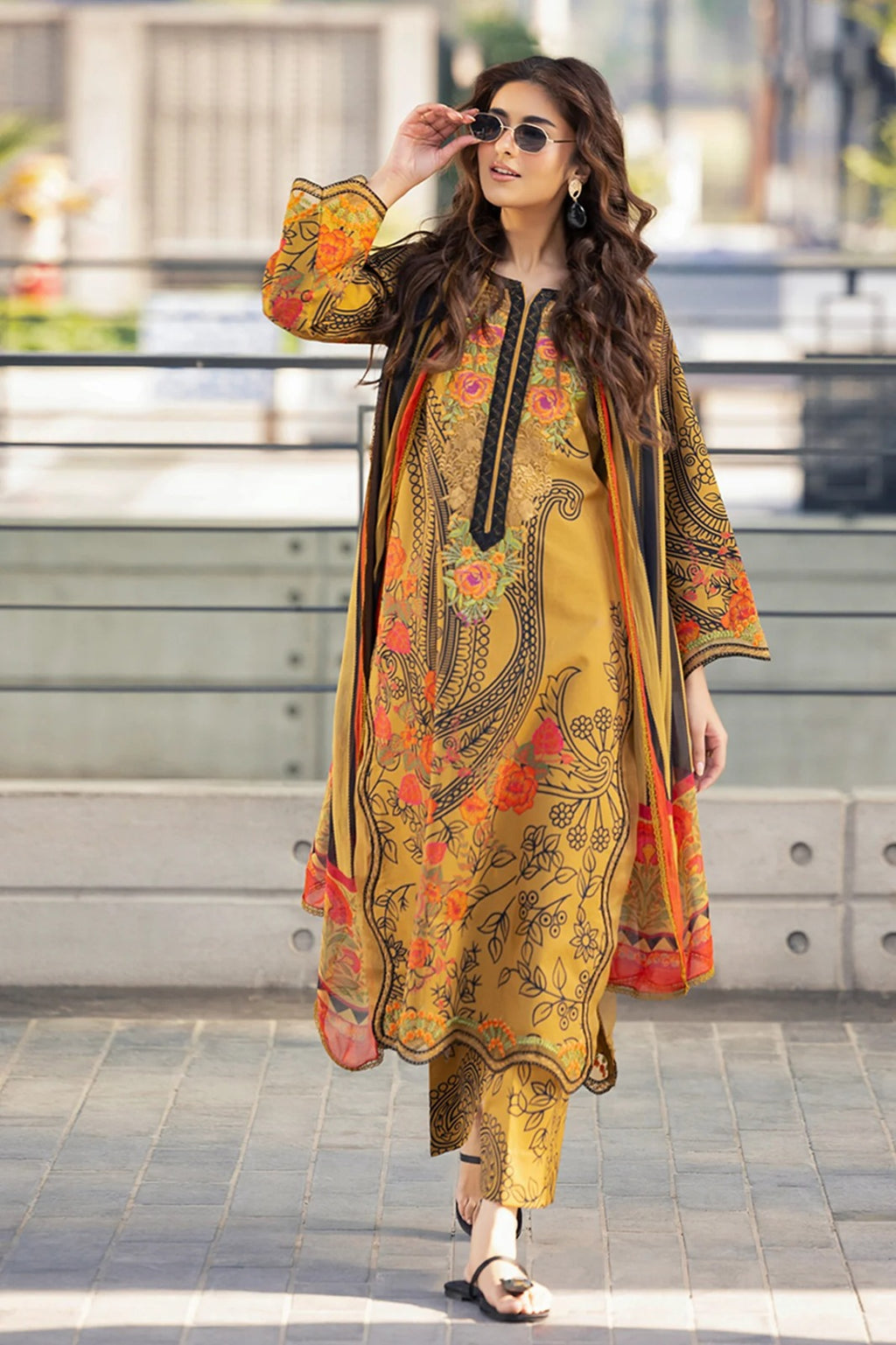 Mustard Embroidered Printed 3-Piece Lawn Suit