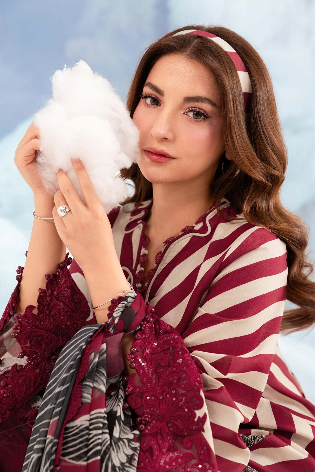 Maroon Chevron Printed 3-Piece Lawn Suit