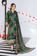Dark Green Floral Printed 3-Piece Lawn Suit