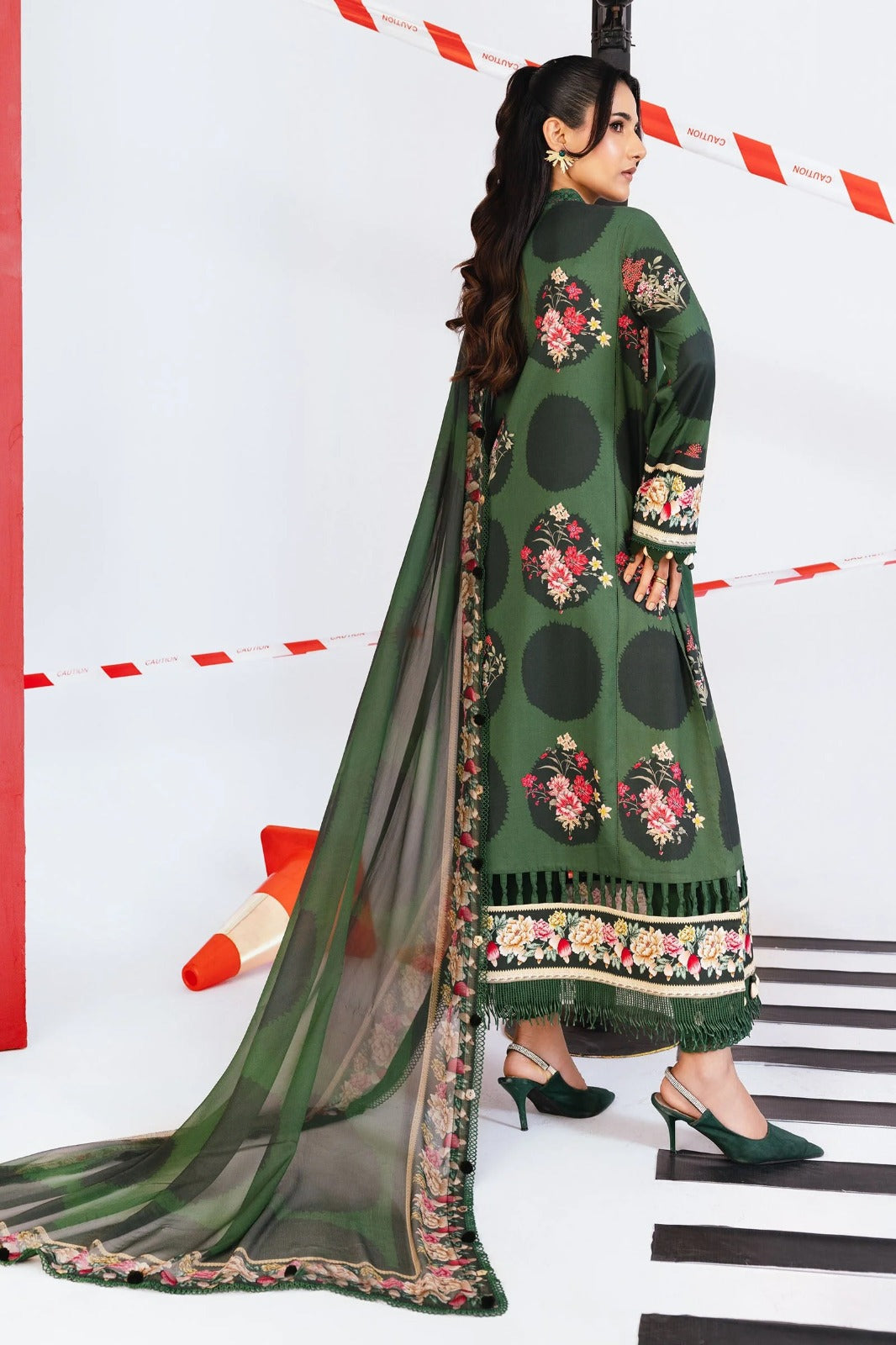 Dark Green Floral Printed 3-Piece Lawn Suit