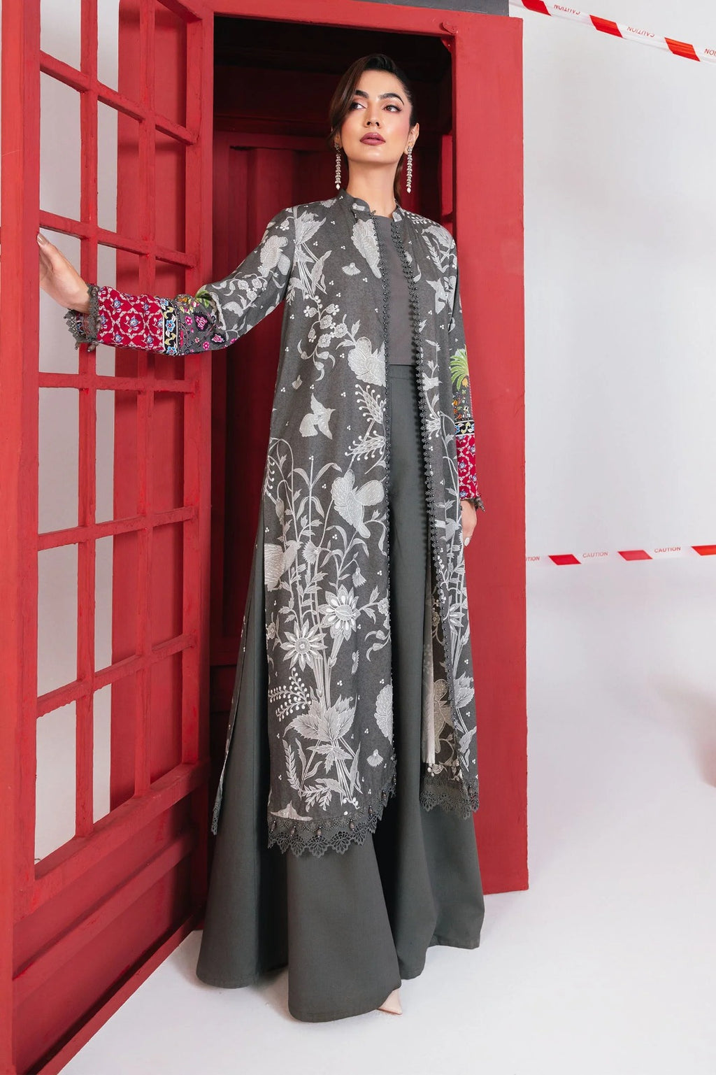 Charcoal Floral Printed 3-Piece Lawn Suit