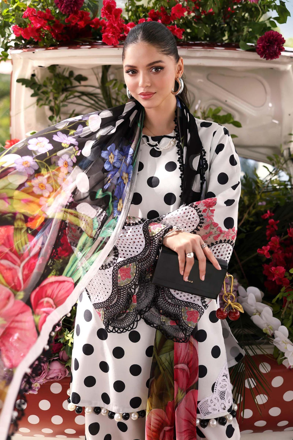 Polka Dot Printed 3-Piece Lawn Suit