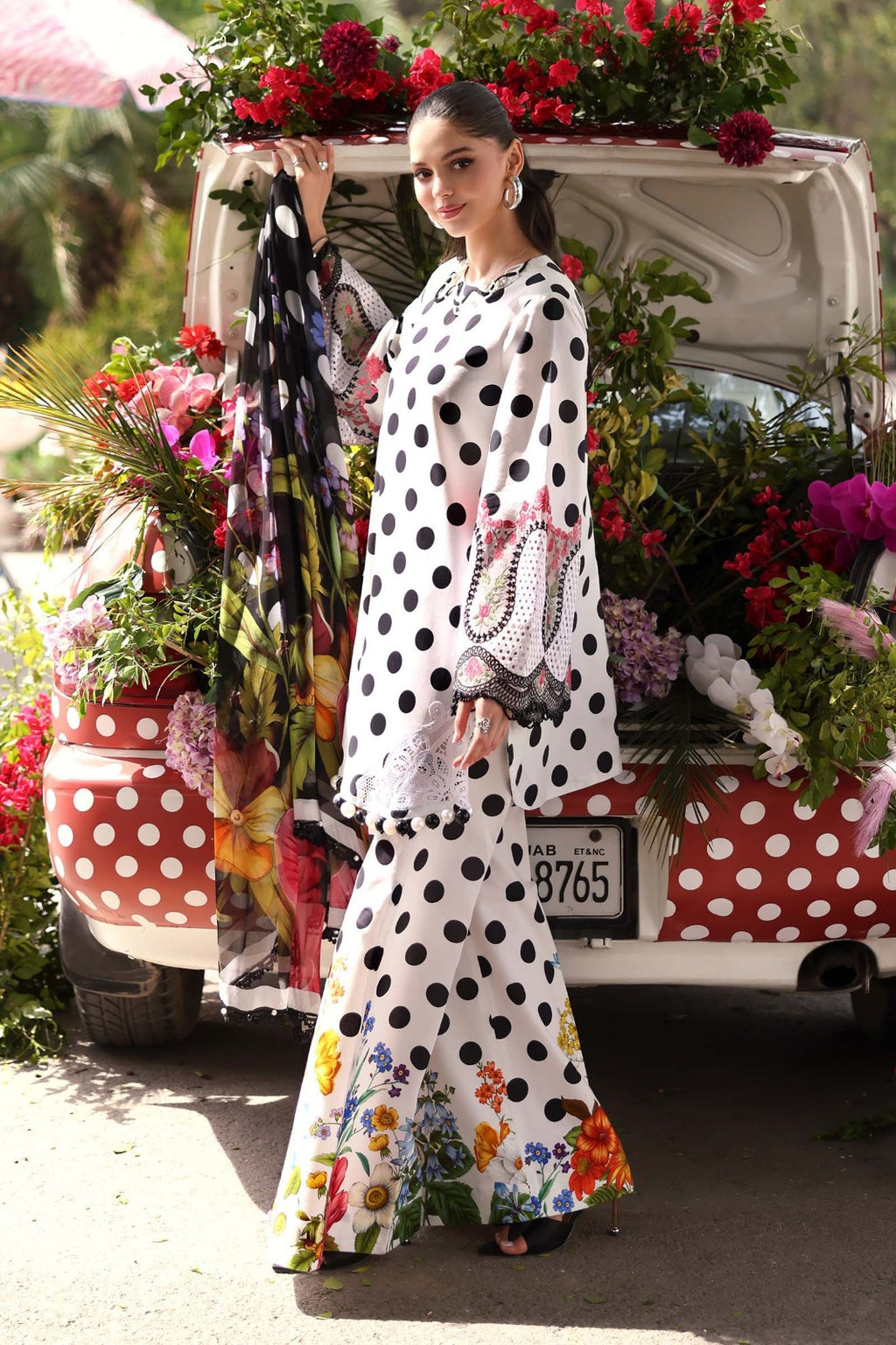 Polka Dot Printed 3-Piece Lawn Suit