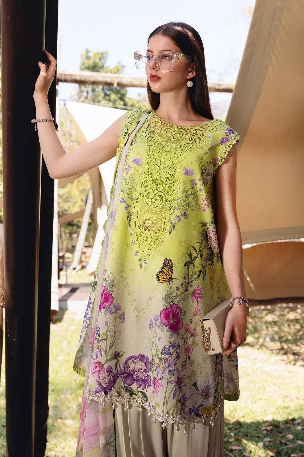 Lime Green Printed 3-Piece Lawn Suit
