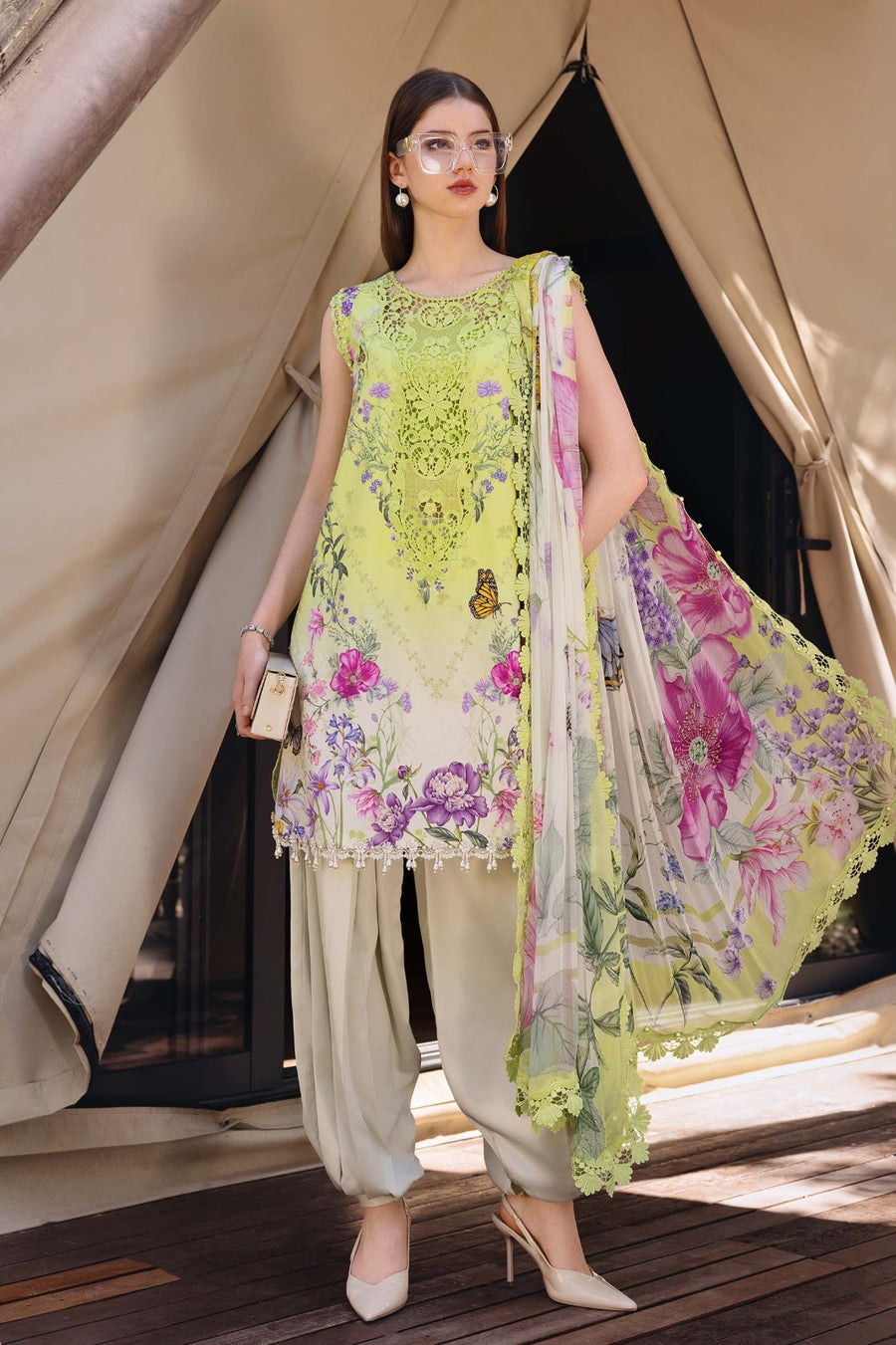 Lime Green Printed 3-Piece Lawn Suit