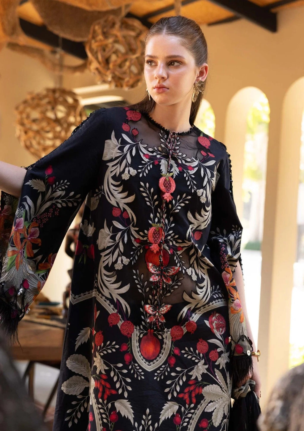 Black Floral Printed 3-Piece Lawn Suit