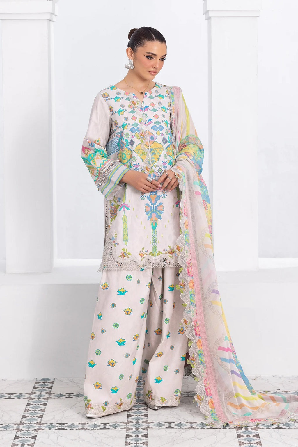 Off-White Printed 3-Piece Lawn Suit