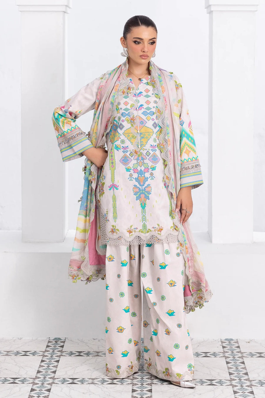 Off-White Printed 3-Piece Lawn Suit