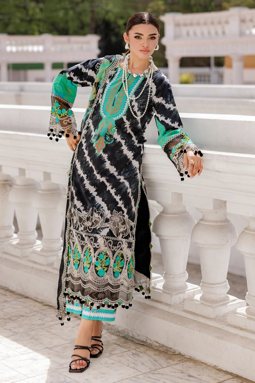 Title: Black Tie-Dye Printed 3-Piece Lawn Suit