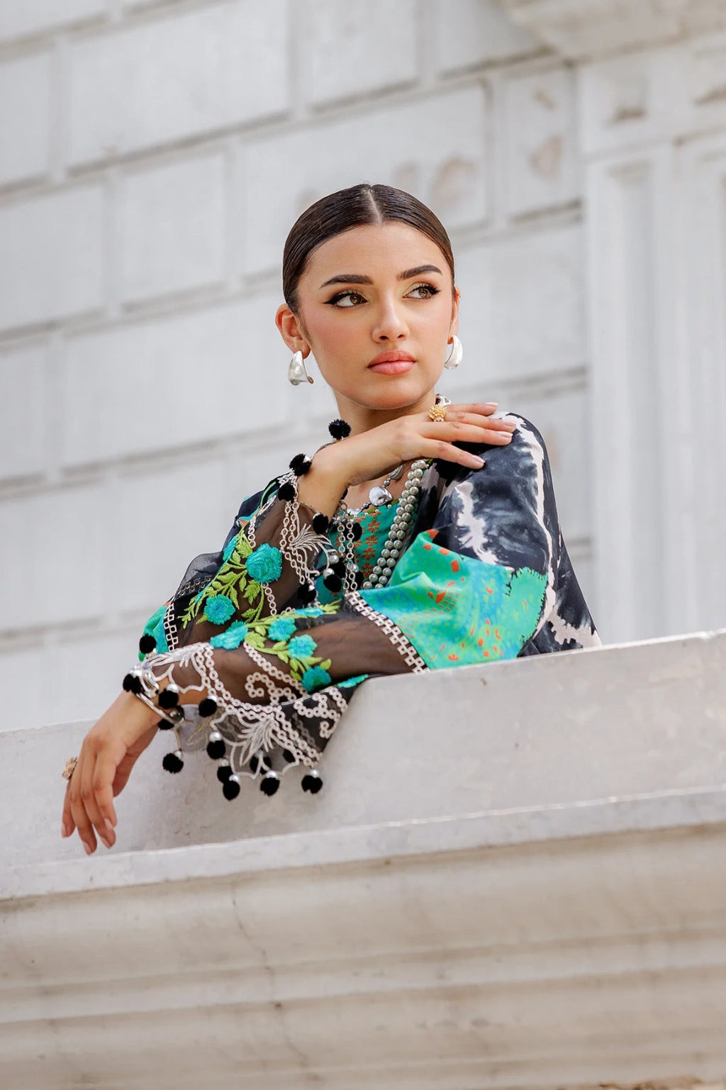 Title: Black Tie-Dye Printed 3-Piece Lawn Suit