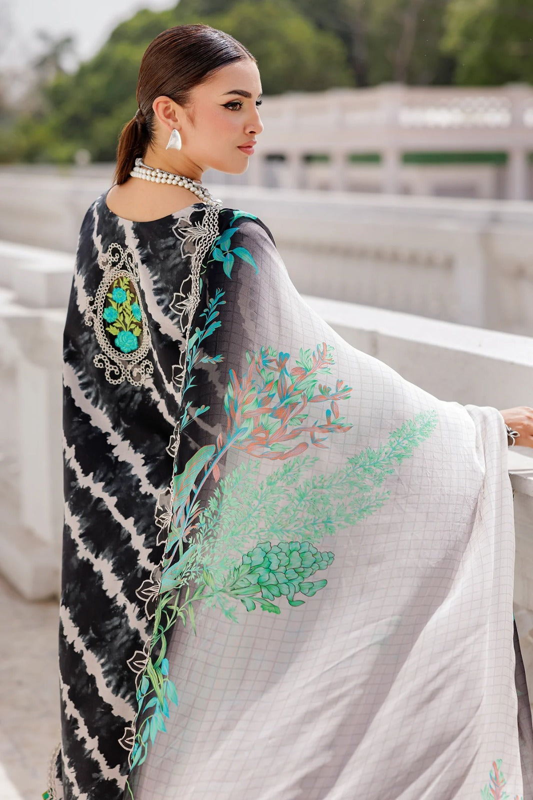 Title: Black Tie-Dye Printed 3-Piece Lawn Suit