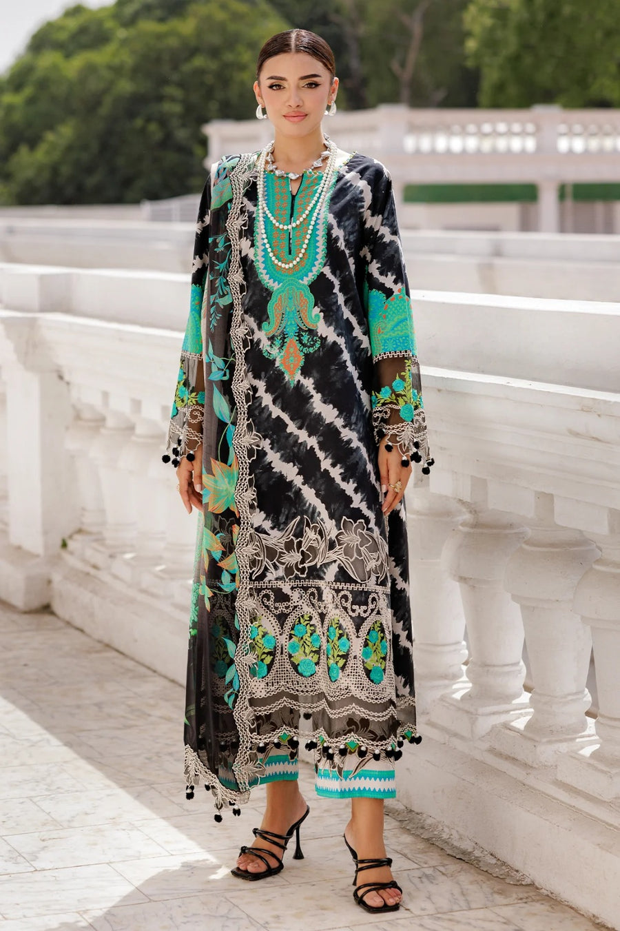 Title: Black Tie-Dye Printed 3-Piece Lawn Suit