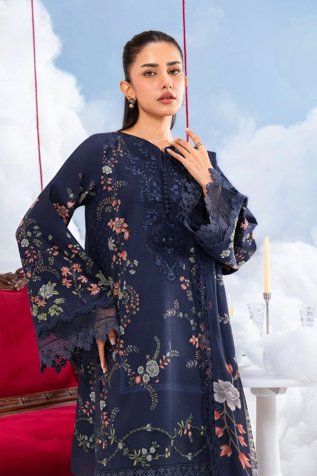 Navy Blue Printed 3-Piece Lawn Suit