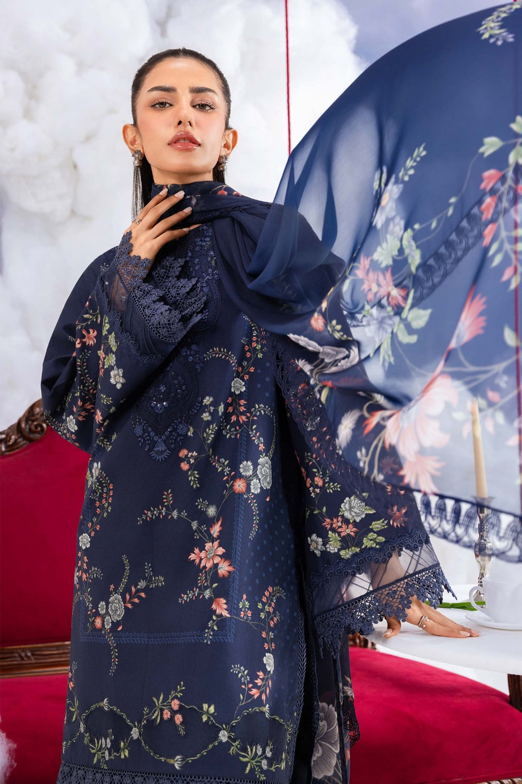 Navy Blue Printed 3-Piece Lawn Suit