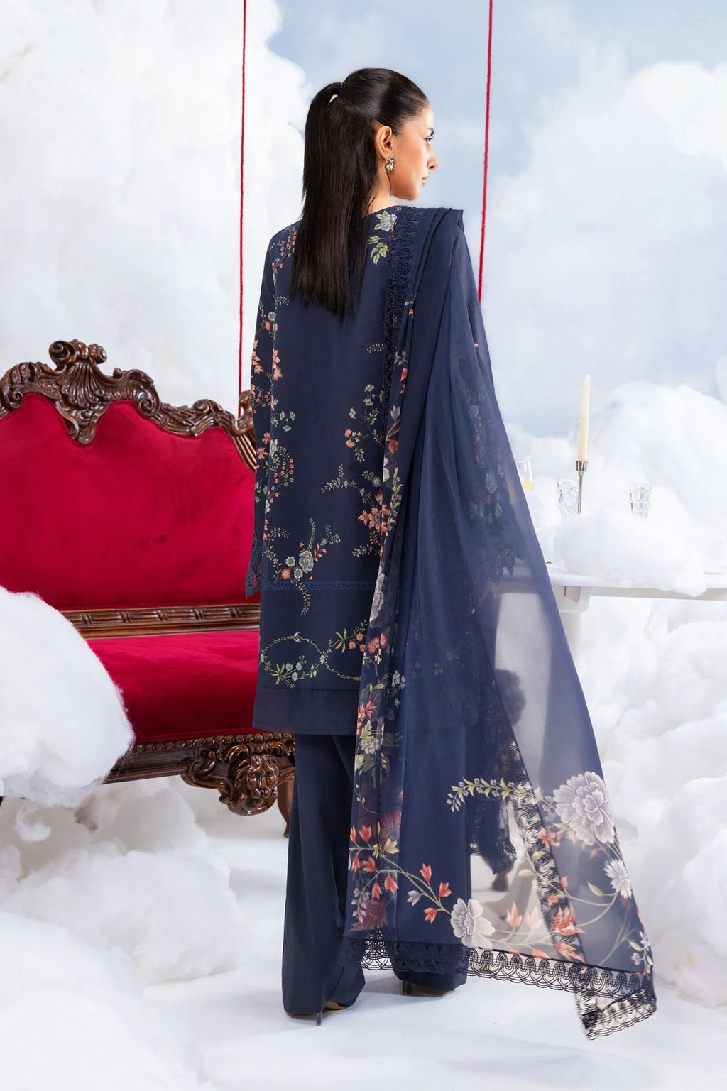 Navy Blue Printed 3-Piece Lawn Suit