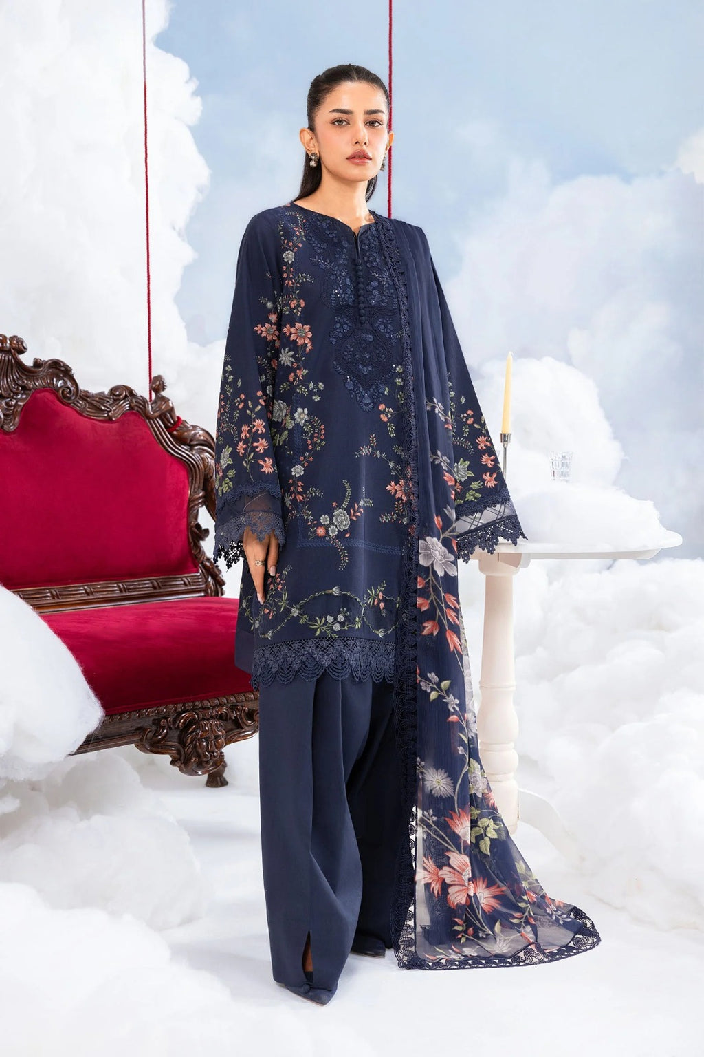 Navy Blue Printed 3-Piece Lawn Suit