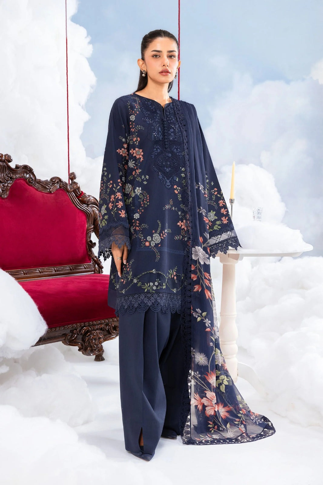 Navy Blue Printed 3-Piece Lawn Suit