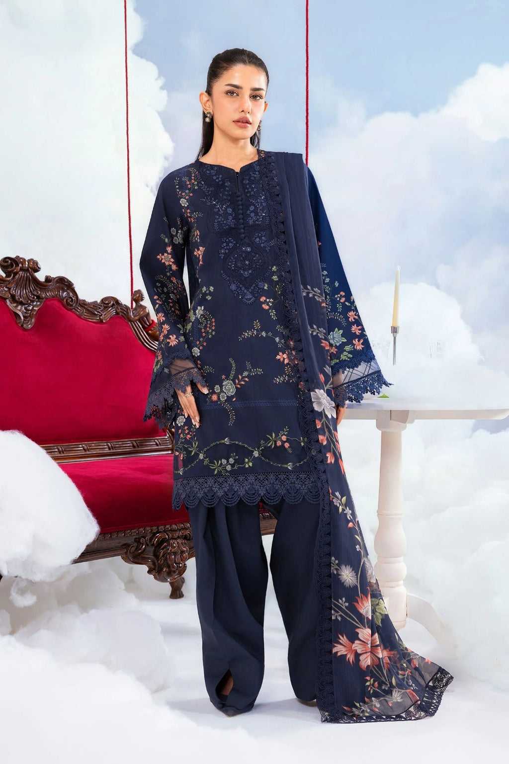 Navy Blue Printed 3-Piece Lawn Suit