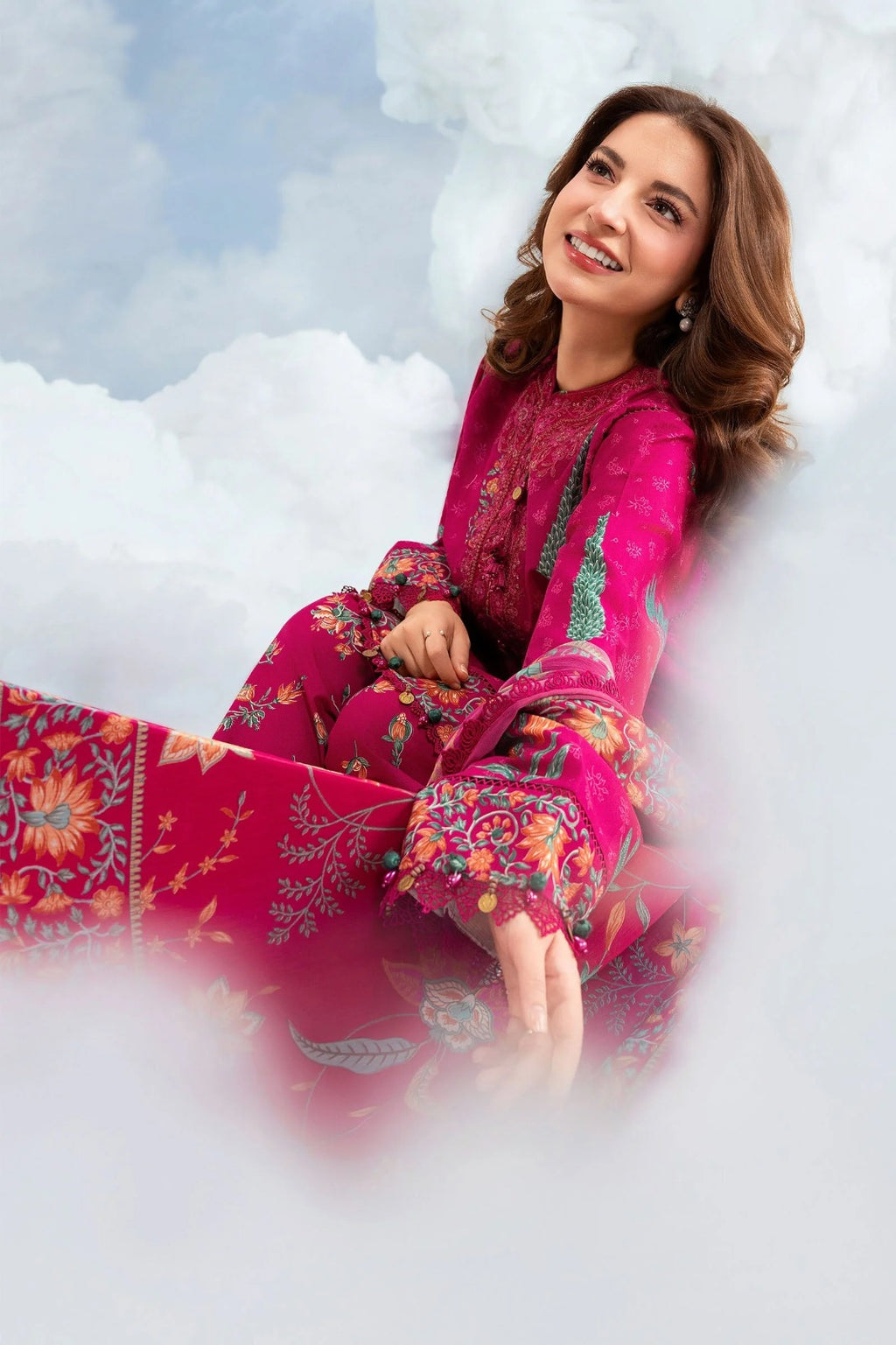Magenta Pink Printed 3-Piece Lawn Suit