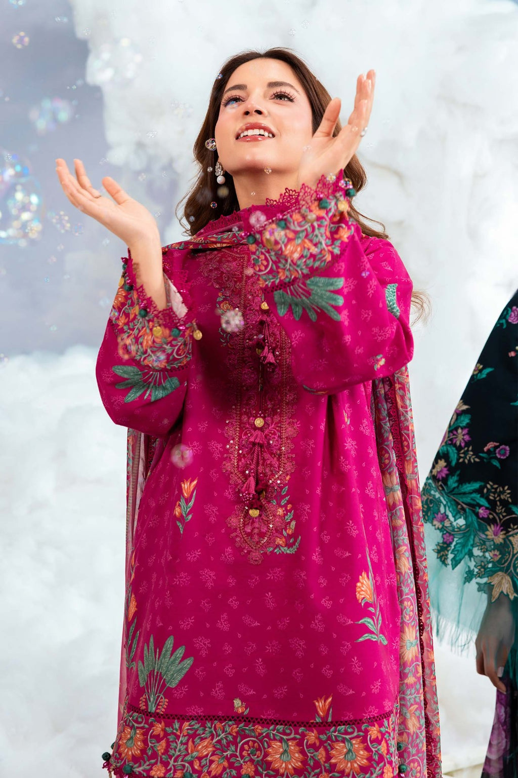 Magenta Pink Printed 3-Piece Lawn Suit