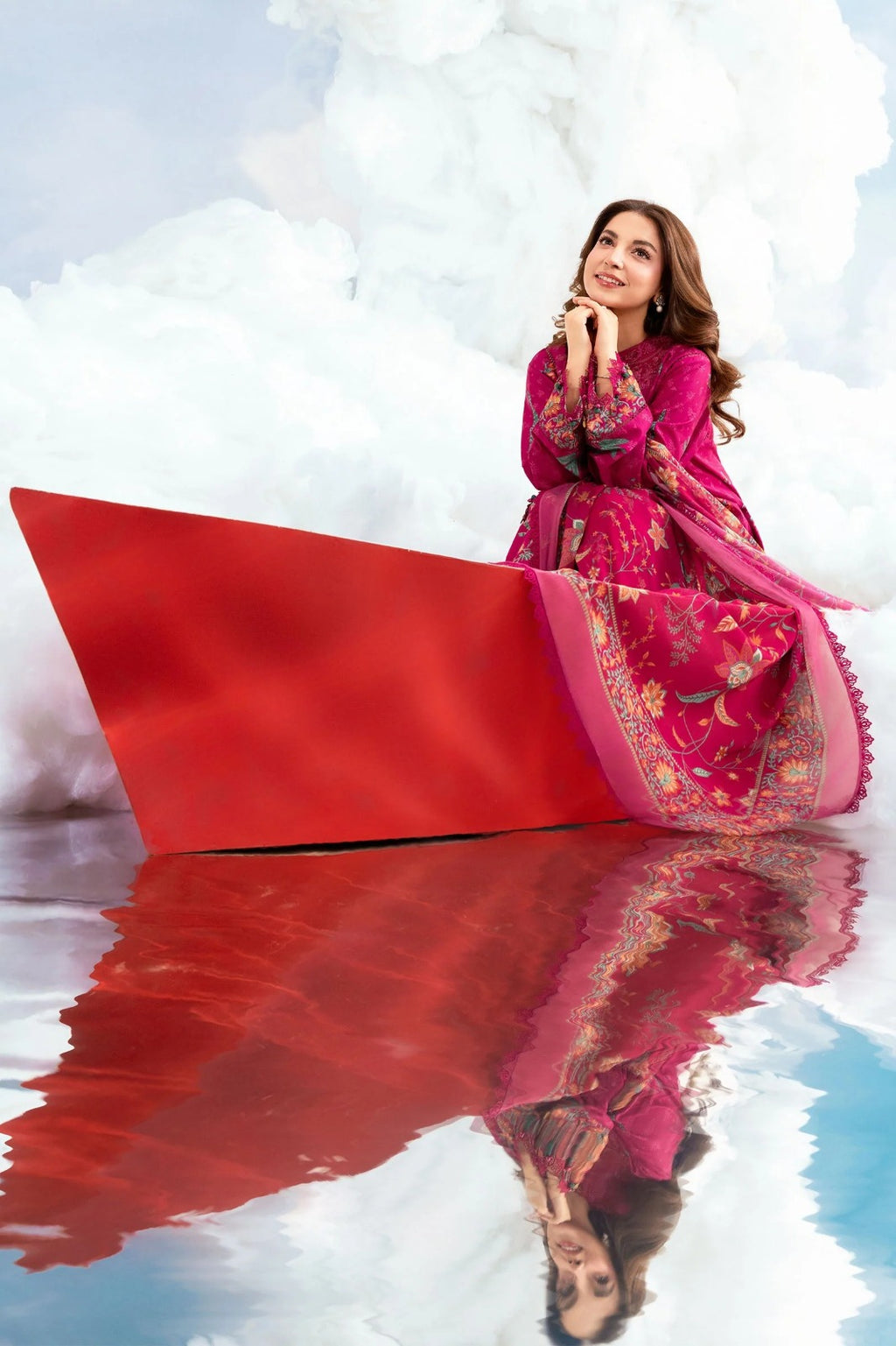 Magenta Pink Printed 3-Piece Lawn Suit