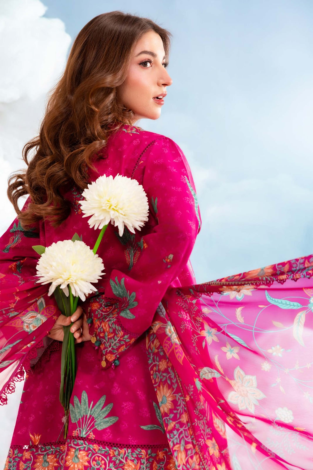 Magenta Pink Printed 3-Piece Lawn Suit