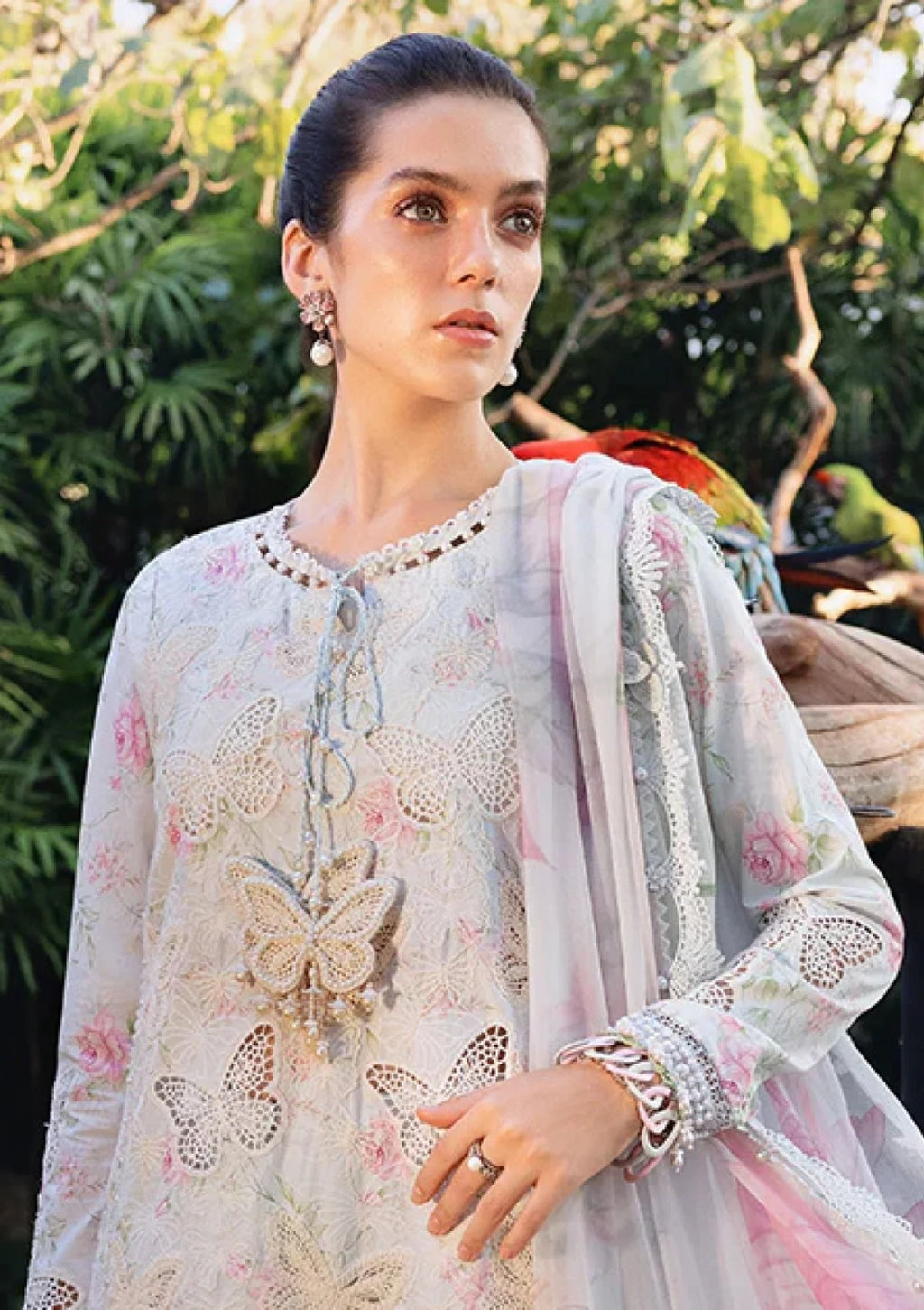 Ice Blue Butterfly Embroidered 3-Piece Lawn Suit