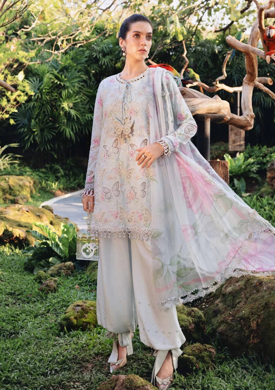 Ice Blue Butterfly Embroidered 3-Piece Lawn Suit