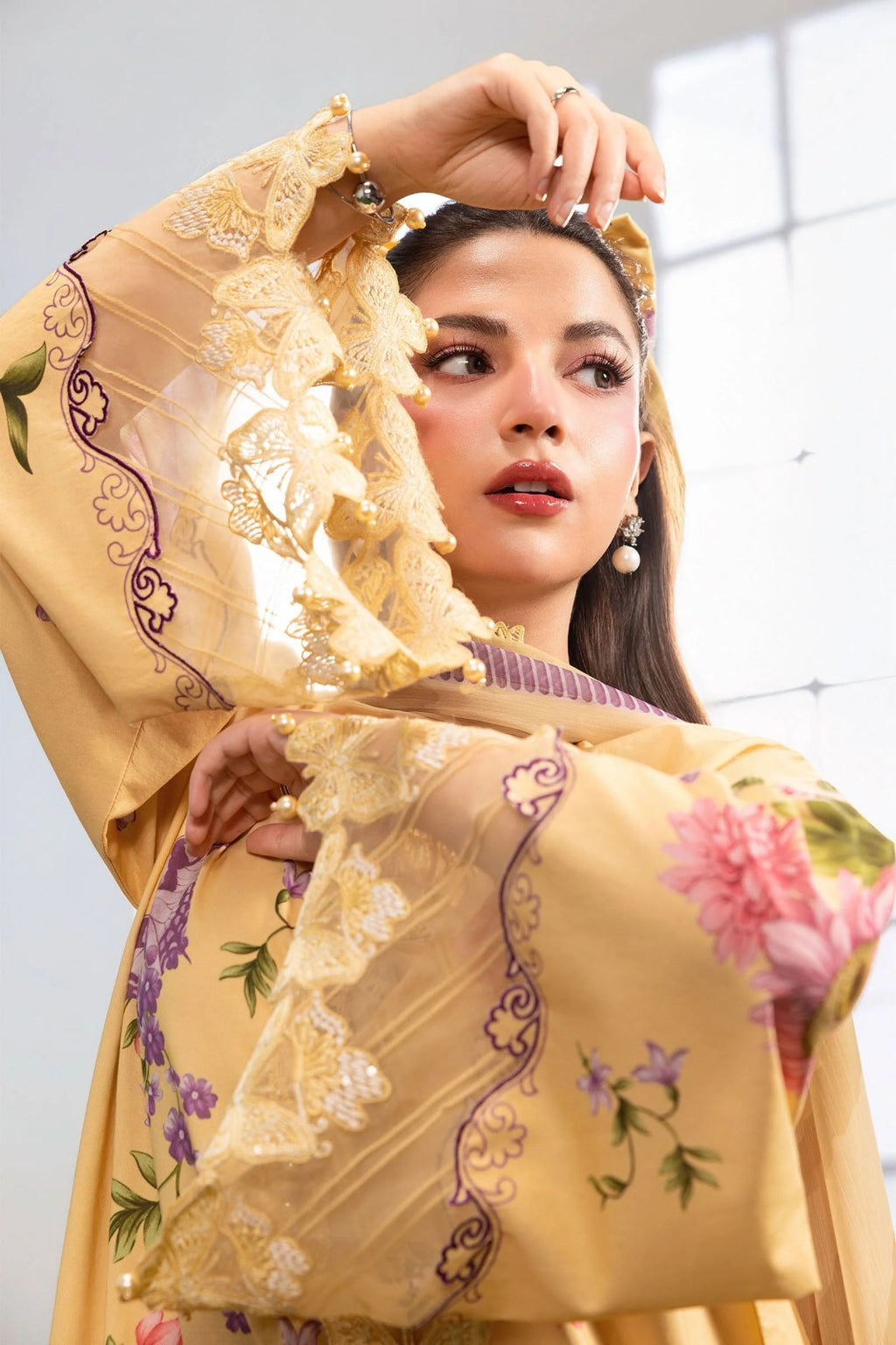 Mustard Yellow Floral Printed 3-Piece Lawn Suit