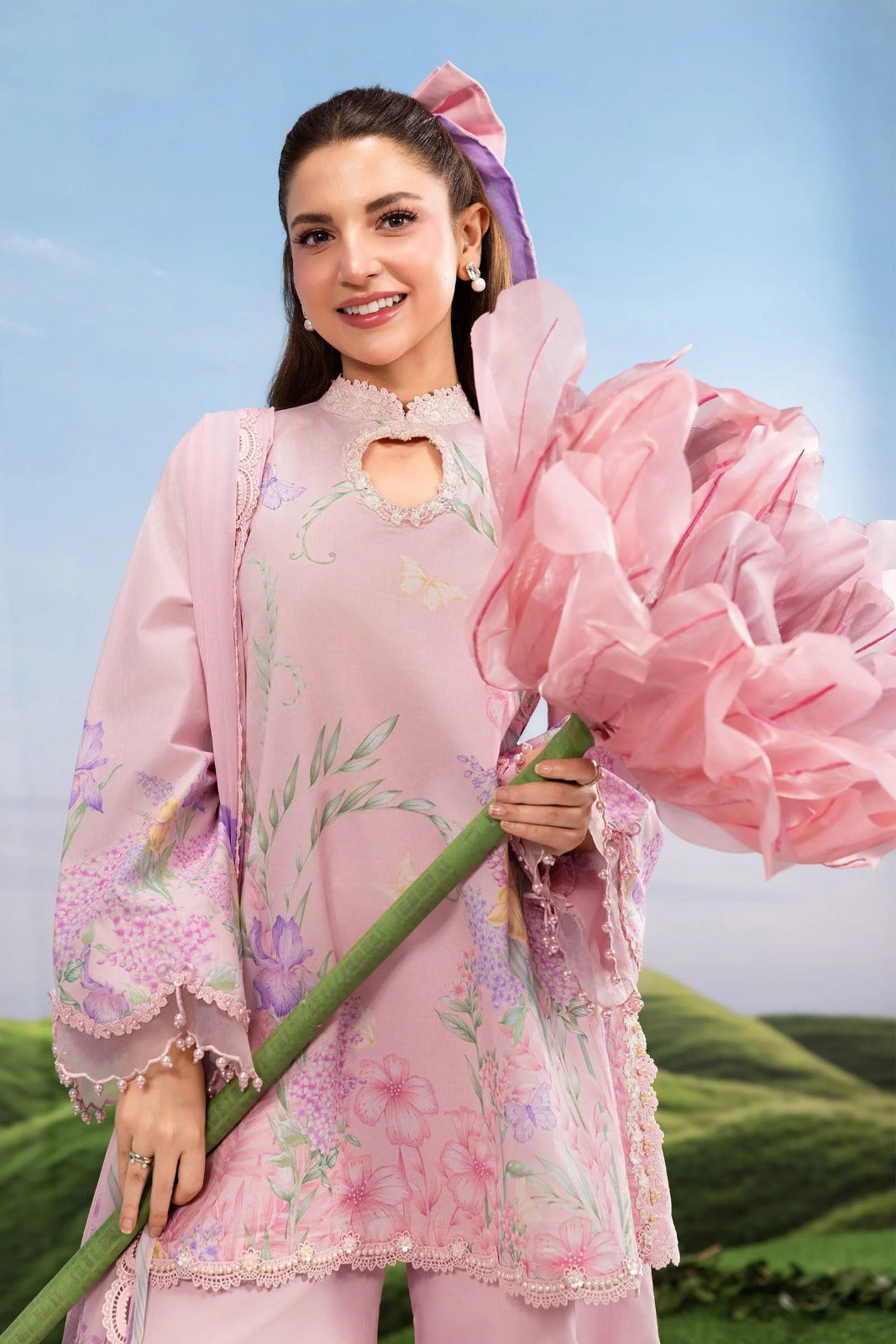 Pastel Pink Floral Printed 3-Piece Lawn Suit