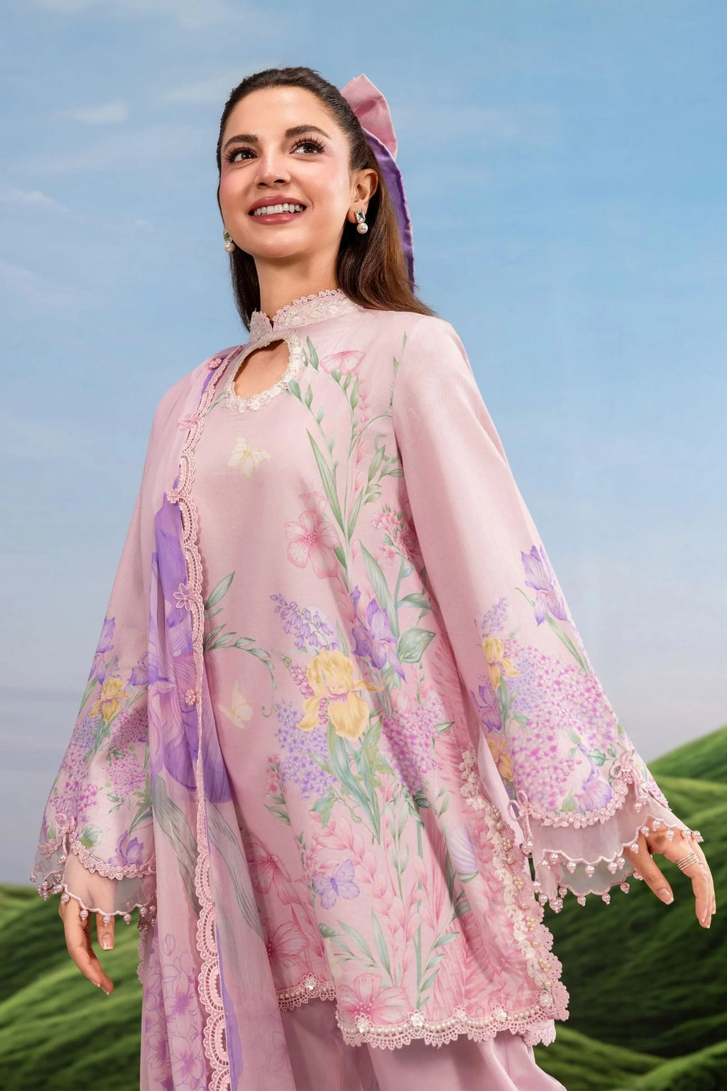 Pastel Pink Floral Printed 3-Piece Lawn Suit