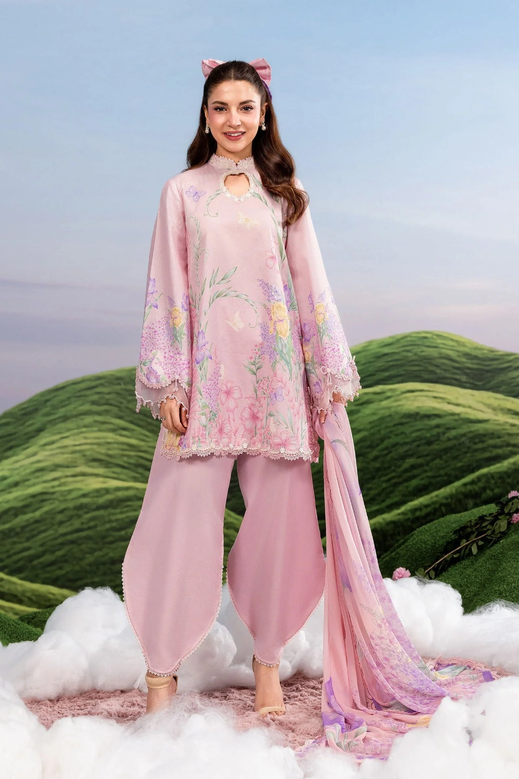 Pastel Pink Floral Printed 3-Piece Lawn Suit