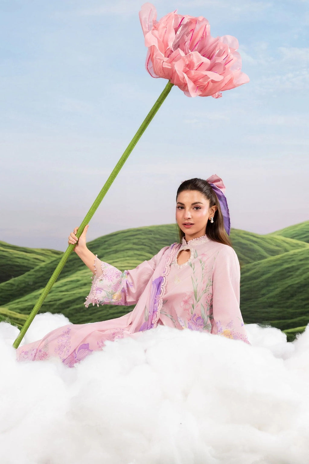 Pastel Pink Floral Printed 3-Piece Lawn Suit