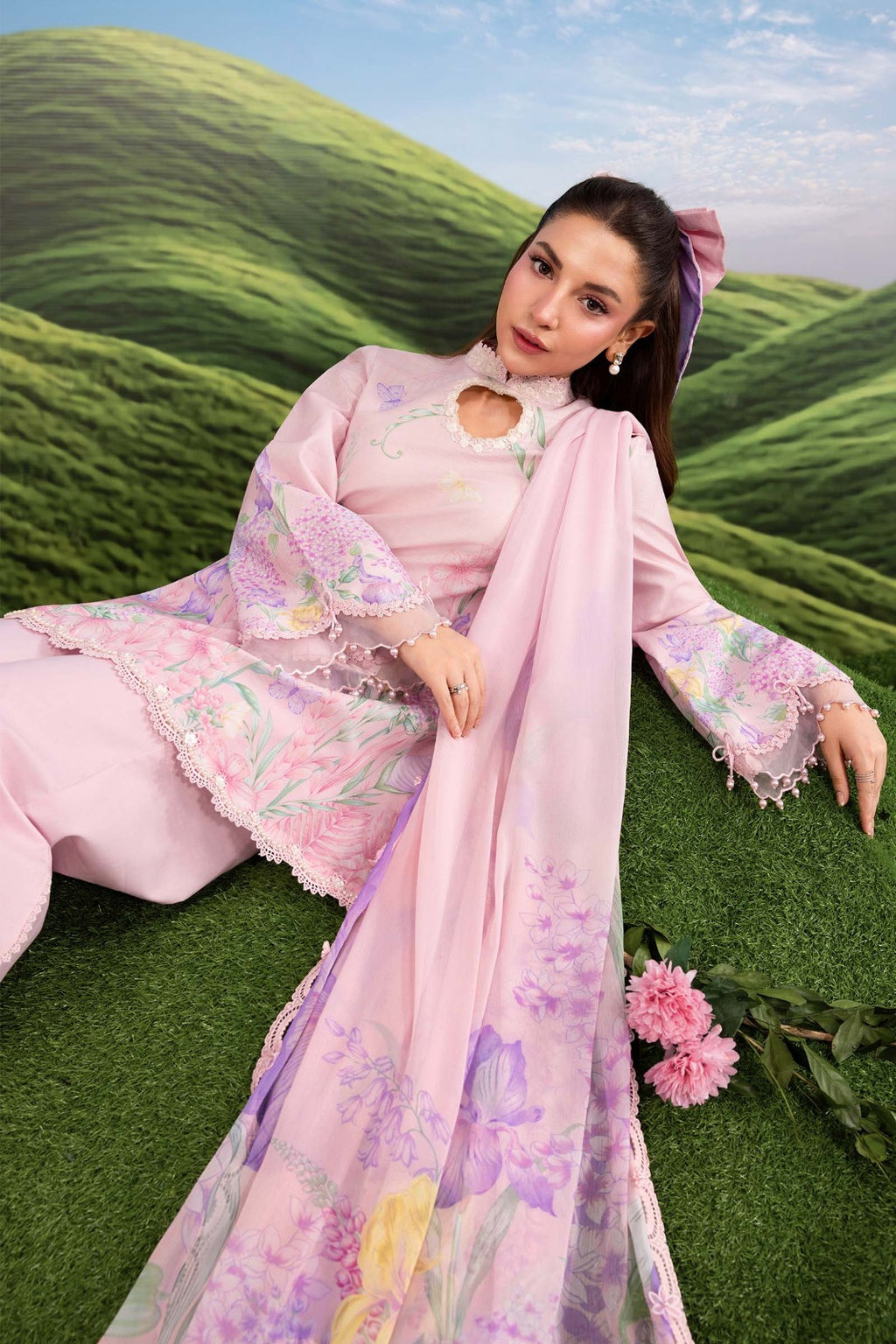 Pastel Pink Floral Printed 3-Piece Lawn Suit