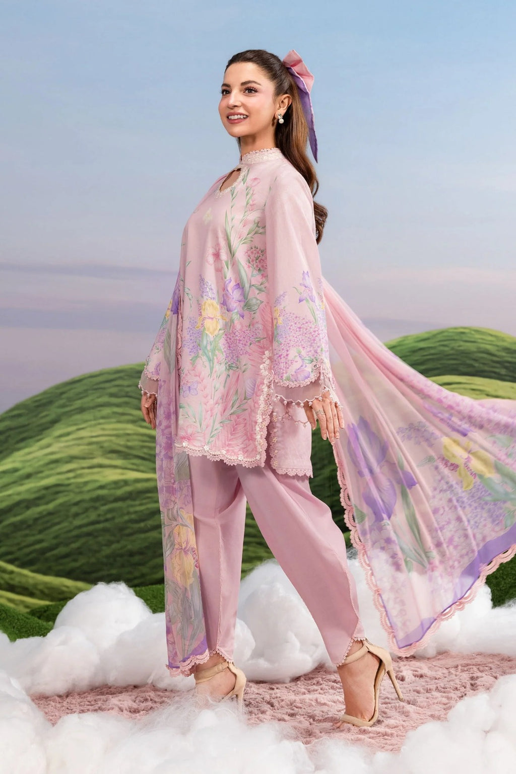 Pastel Pink Floral Printed 3-Piece Lawn Suit