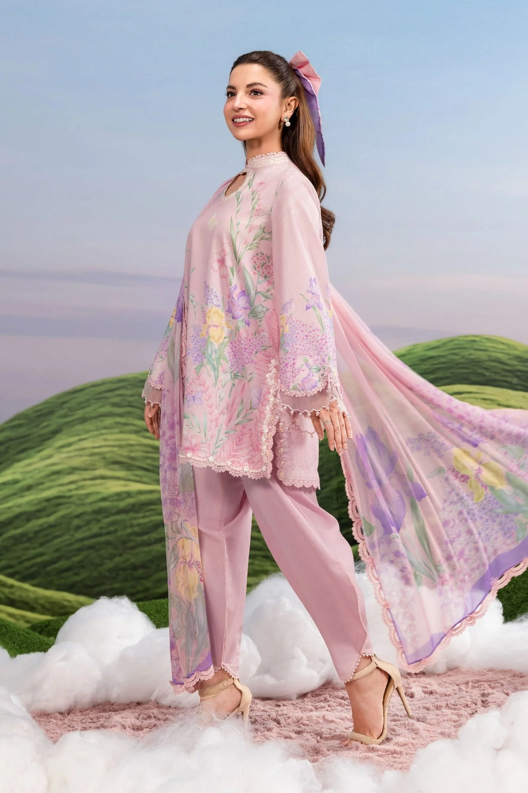 Pastel Pink Floral Printed 3-Piece Lawn Suit