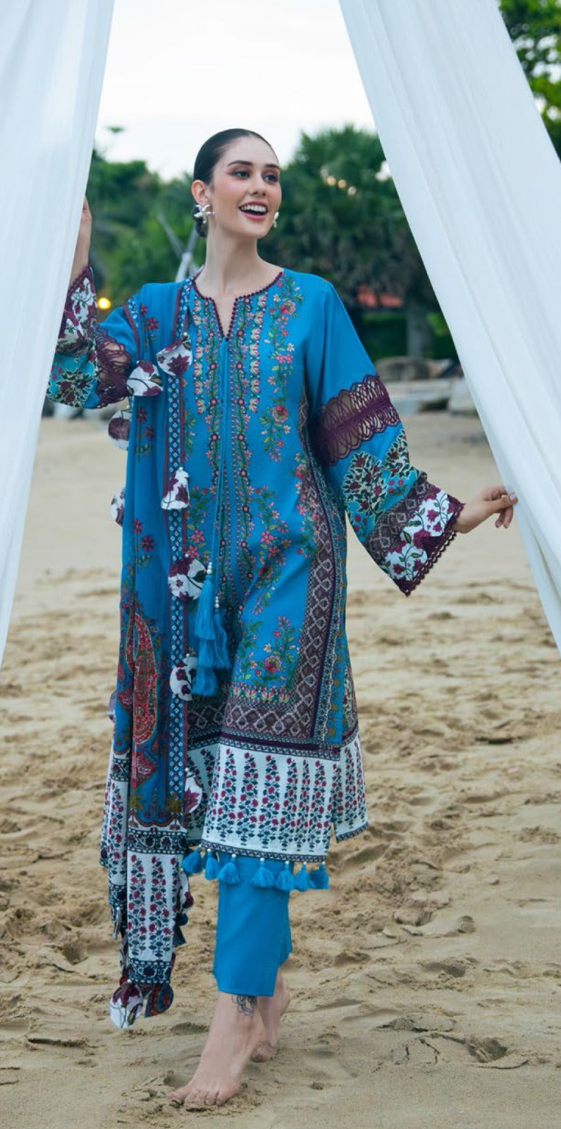 Teal Blue Printed 3-Piece Lawn Suit