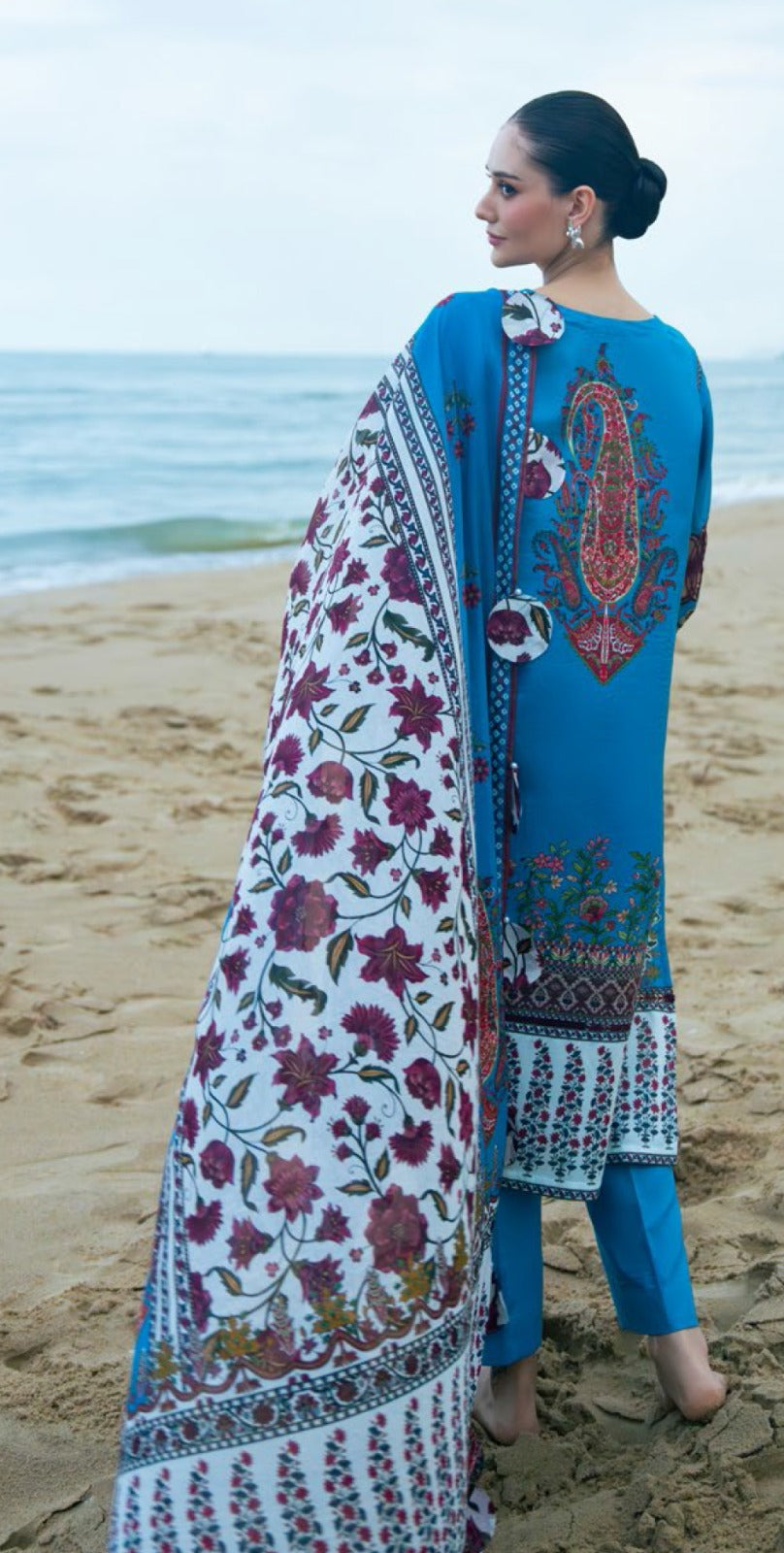 Teal Blue Printed 3-Piece Lawn Suit