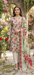 Pistachio Green Printed Nishat Linen 3 Piece Suit  HTML CODE:
