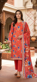Orange Printed Nishat Linen 3 Piece Suit