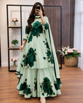 Mint Green & Emerald Floral Printed Georgette/Silk 3 Piece Suit